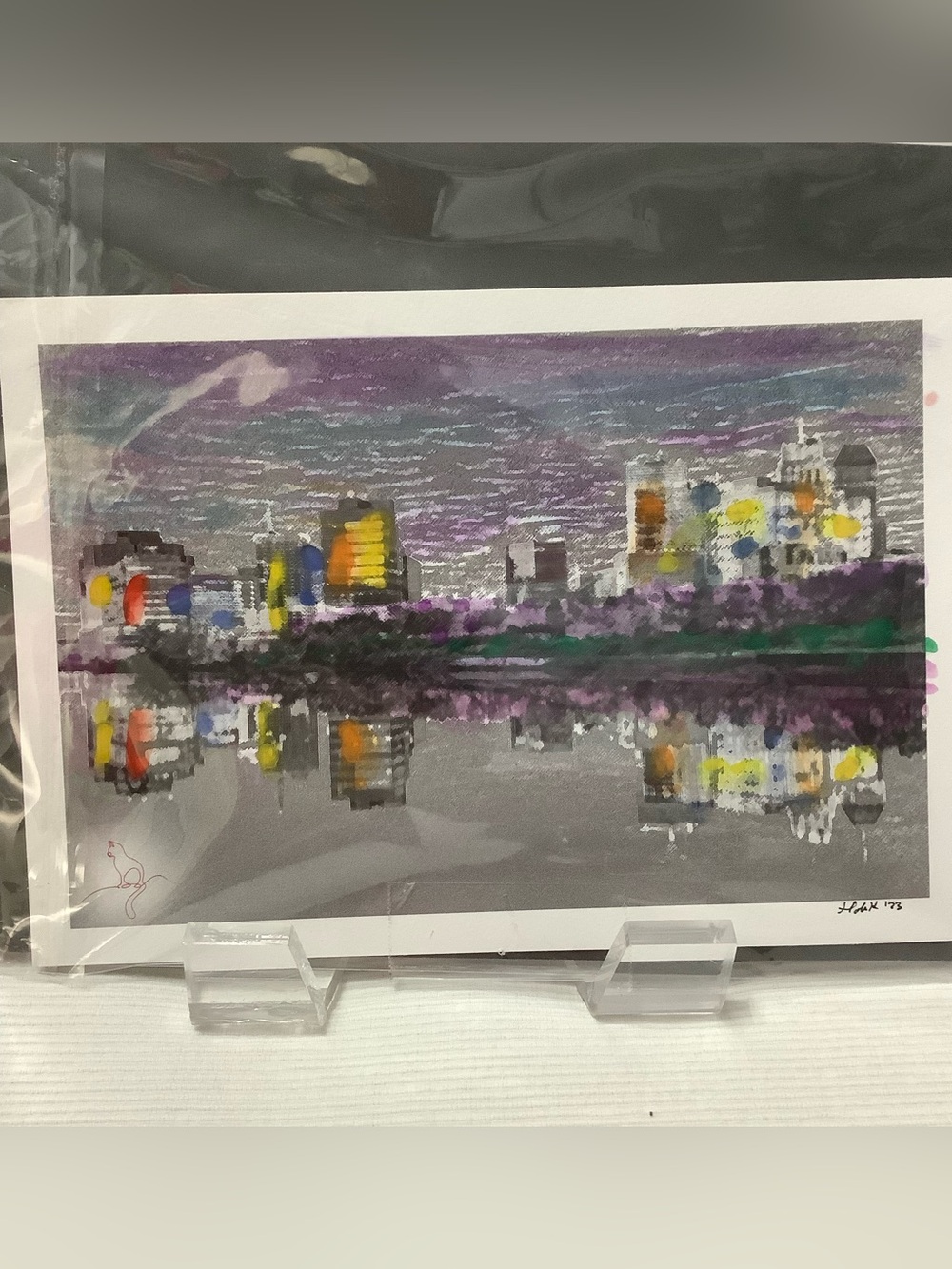 Abstract Cityscape Painting in Purple, Yellow, and Blue - Home Art